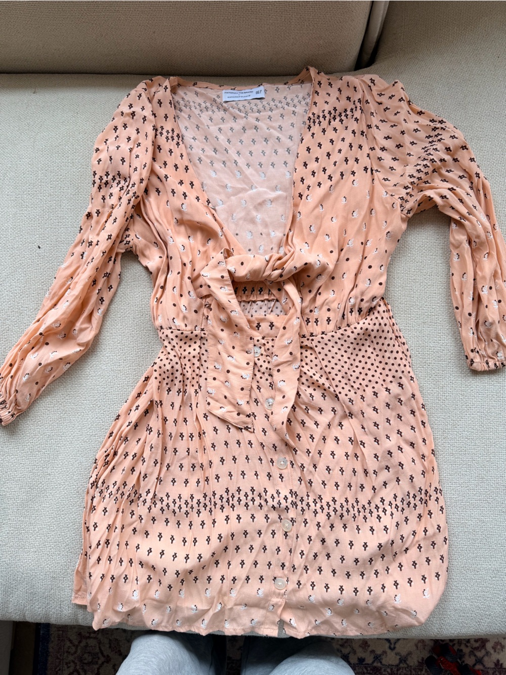 Faithfull the Brand Peach Dress with Black Dot Motif